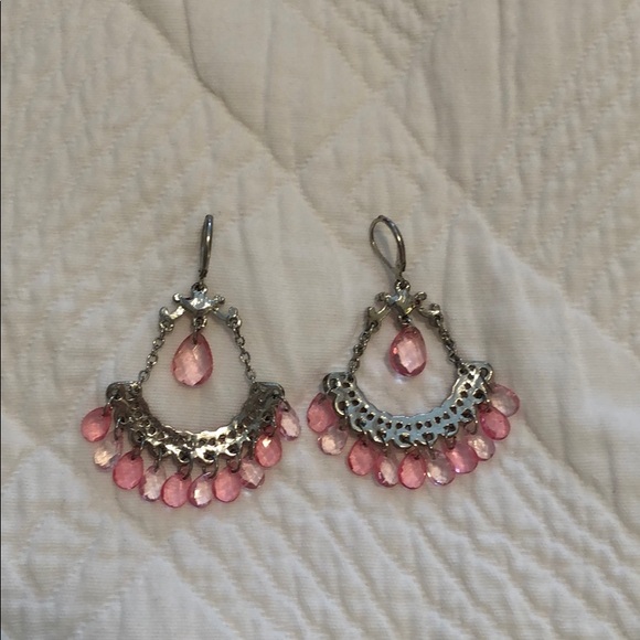 Silver with Pink Crystals Drop Earrings - Picture 3 of 3